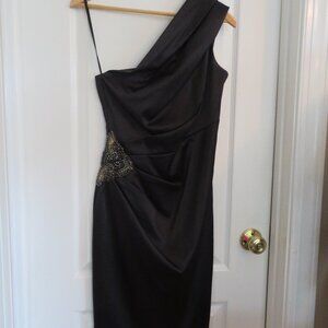 Eliza J Black One Shoulder Dress with Rhinestone Appliqué Sz 4